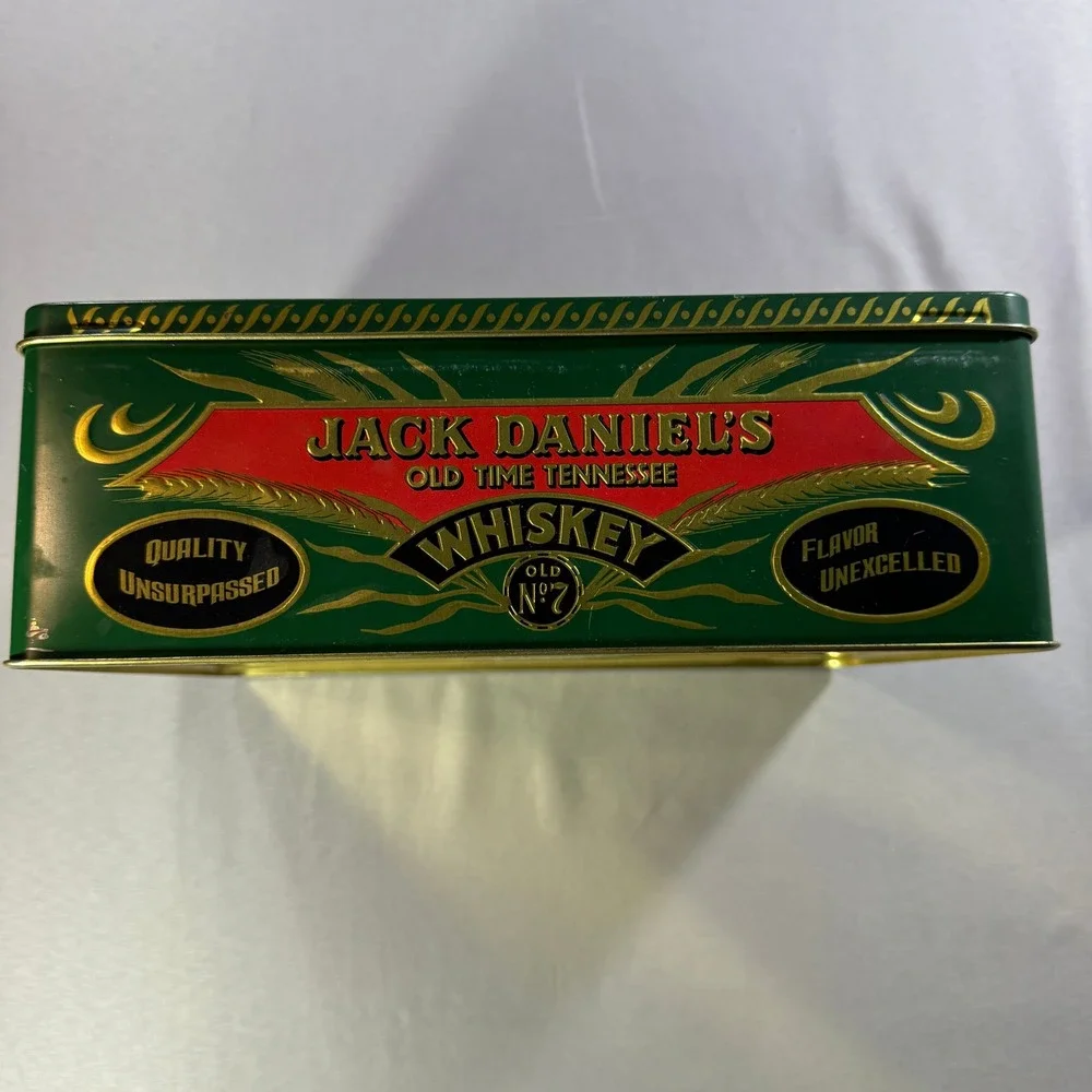 Vintage Jack Daniels Old No 7 Tennessee Whiskey Collectible Metal Tin Green Gold